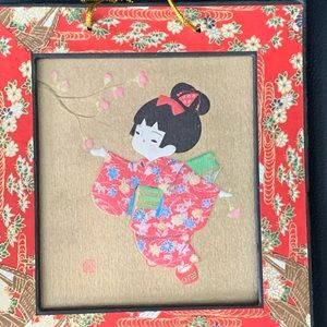 Signed Japanese Oshie Art, Geisha/cherry blossoms